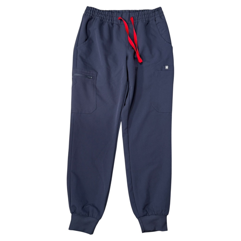 FIGS Zamora Jogger Scrub Pants Womens Small Graphite Grey Red Drawstring Medican